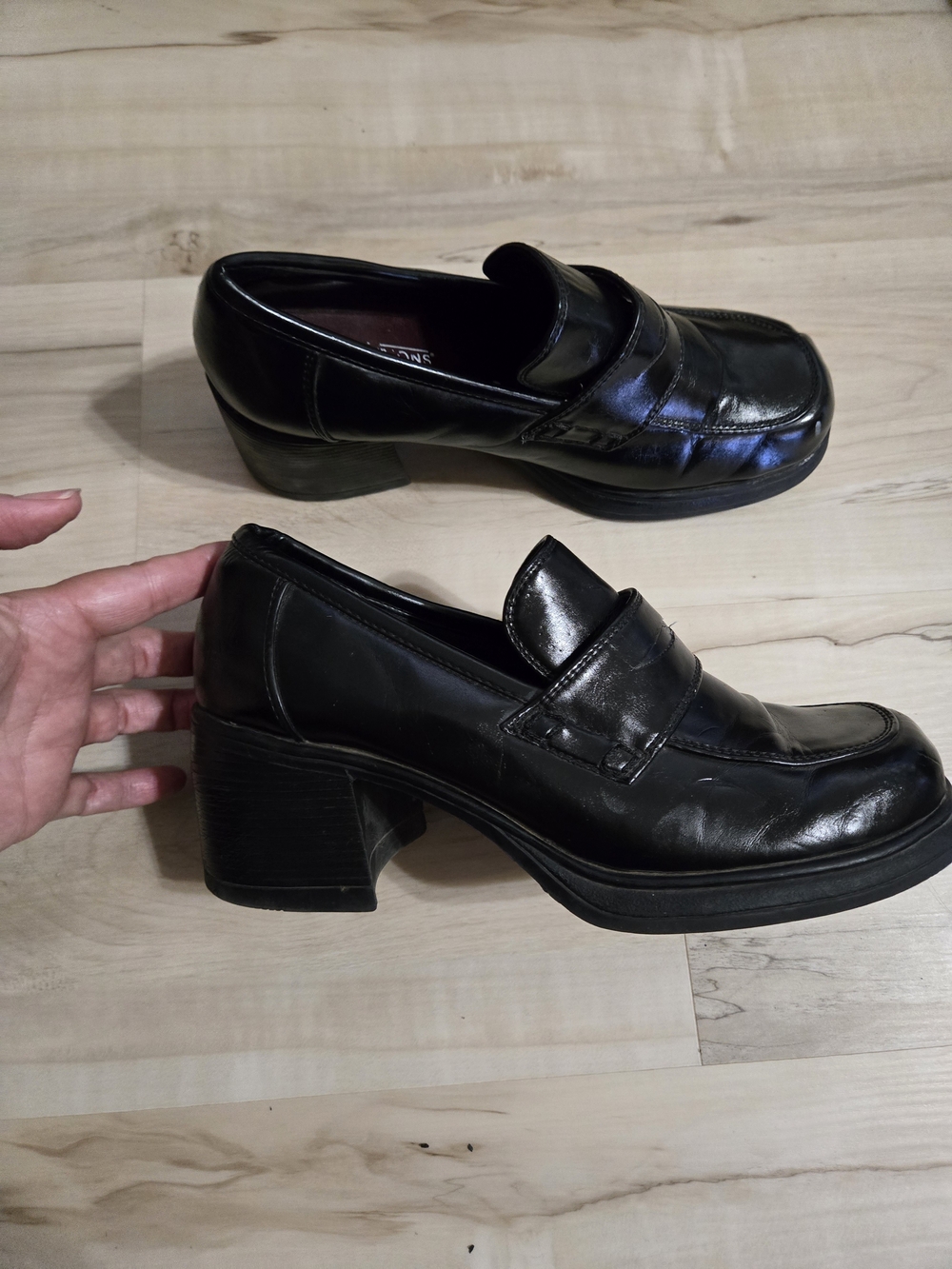 Black Leather Women's Slip-On Platform Loafers